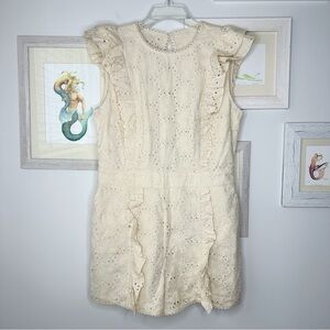 Happy X Nature Cream Floral Ruffled Eyelet Open Back Shorts Romper Women’s 14